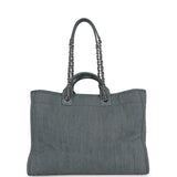 Chanel Large Deauville Shopping Tote Distressed Blue Denim Silver Hardware