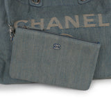 Chanel Large Deauville Shopping Tote Distressed Blue Denim Silver Hardware