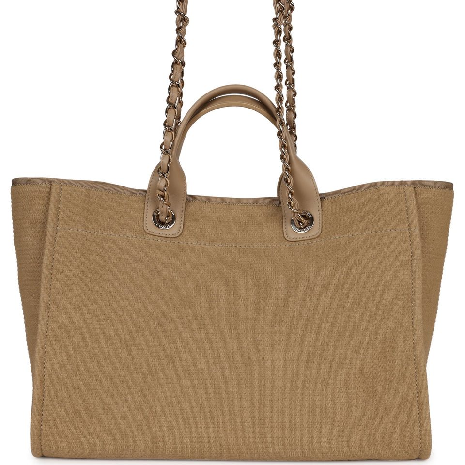Chanel Large Deauville Shopping Tote Beige Canvas Gold Hardware