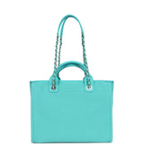 Chanel Small Deauville Shopping Tote Turquoise Canvas Light Gold Hardware