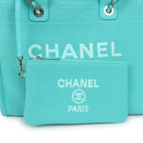 Chanel Small Deauville Shopping Tote Turquoise Canvas Light Gold Hardware