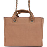 Chanel Small Deauville Shopping Tote Dark Beige Canvas Light Gold Hardware