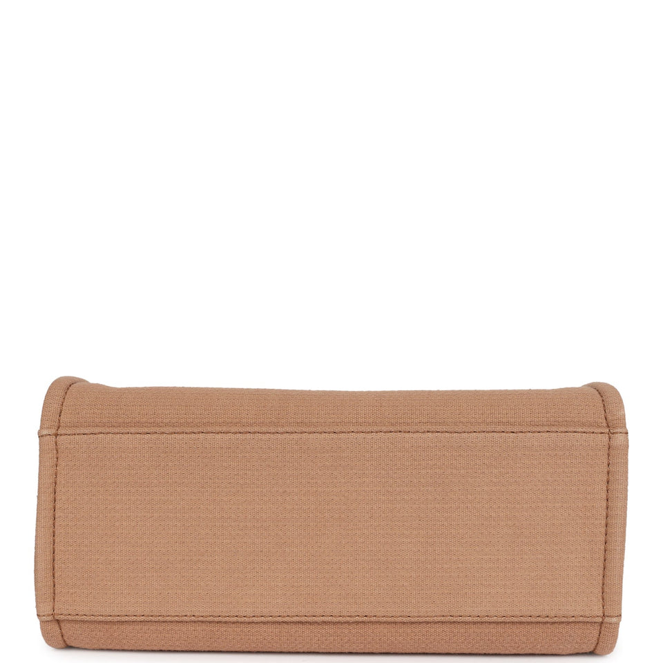 Chanel Small Deauville Shopping Tote Dark Beige Canvas Light Gold Hardware