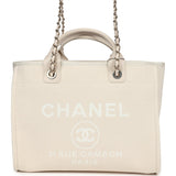 Chanel Small Deauville Shopping Tote Ivory Canvas Light Gold Hardware