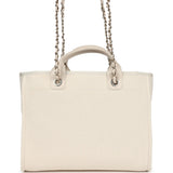 Chanel Small Deauville Shopping Tote Ivory Canvas Light Gold Hardware