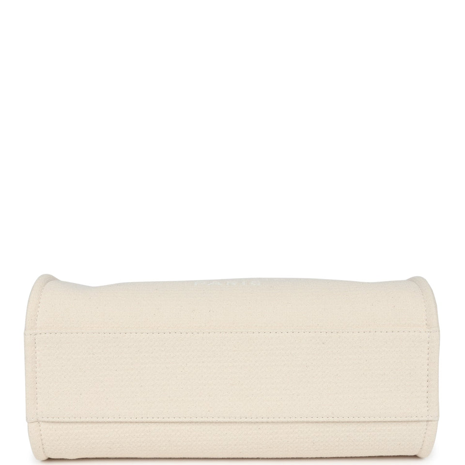 Chanel Small Deauville Shopping Tote Ivory Canvas Light Gold Hardware