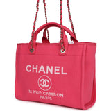 Chanel Small Deauville Shopping Tote Hot Pink Canvas Light Gold Hardware