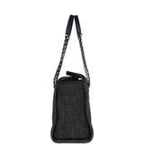 Chanel Small Deauville Shopping Tote Dark Blue Denim Light Gold Hardware