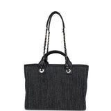 Chanel Small Deauville Shopping Tote Dark Blue Denim Light Gold Hardware