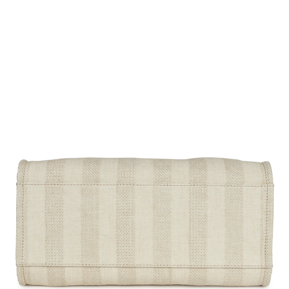 Chanel Medium Striped Deauville Shopping Tote Light Beige Raffia Light Gold Hardware