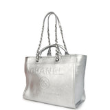 Chanel Medium Deauville Shopping Tote Metallic Silver Shiny Calfskin Silver Hardware