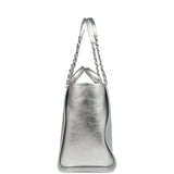 Chanel Medium Deauville Shopping Tote Metallic Silver Shiny Calfskin Silver Hardware