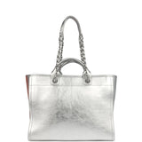 Chanel Medium Deauville Shopping Tote Metallic Silver Shiny Calfskin Silver Hardware