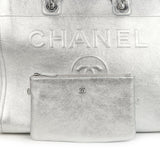 Chanel Medium Deauville Shopping Tote Metallic Silver Shiny Calfskin Silver Hardware