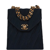 Chanel Vintage Mini Flap Bag Dark Blue Satin Gold Hardware