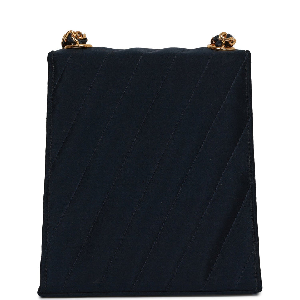 Chanel Vintage Mini Flap Bag Dark Blue Satin Gold Hardware