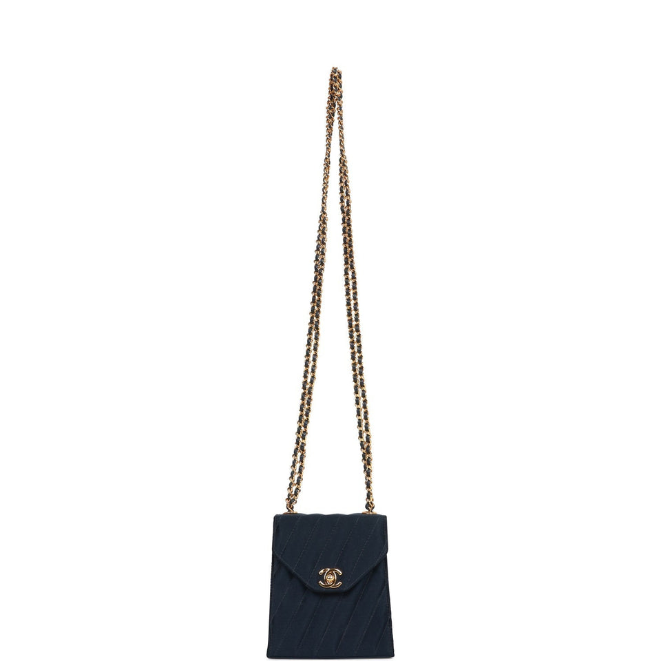 Chanel Vintage Mini Flap Bag Dark Blue Satin Gold Hardware