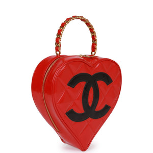 Chanel Vintage Heart Vanity Bag Red and Black Patent Antique Gold Hardware