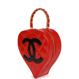 Chanel Vintage Heart Vanity Bag Red and Black Patent Antique Gold Hardware