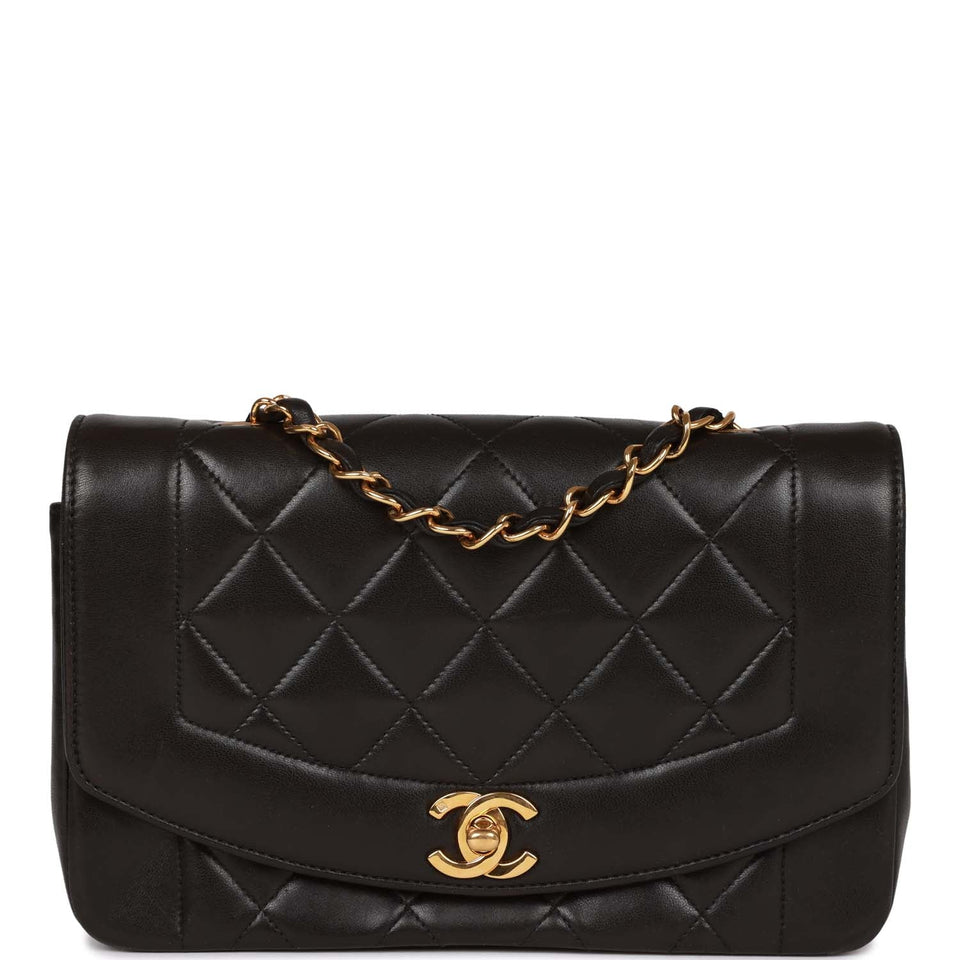 Chanel Vintage Small Diana Flap Bag Black Lambskin Gold Hardware