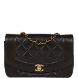 Chanel Vintage Small Diana Flap Bag Black Lambskin Gold Hardware
