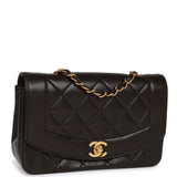Chanel Vintage Small Diana Flap Bag Black Lambskin Gold Hardware