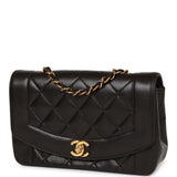 Chanel Vintage Small Diana Flap Bag Black Lambskin Gold Hardware