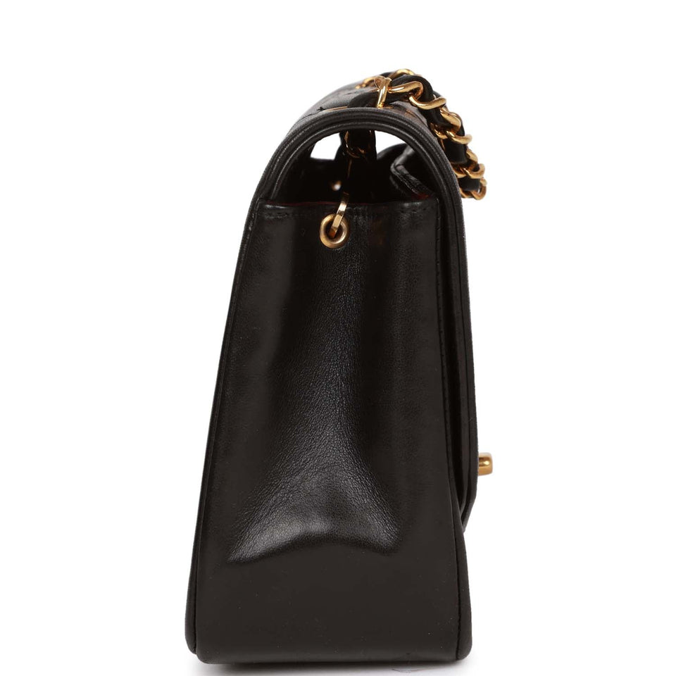Chanel Vintage Small Diana Flap Bag Black Lambskin Gold Hardware