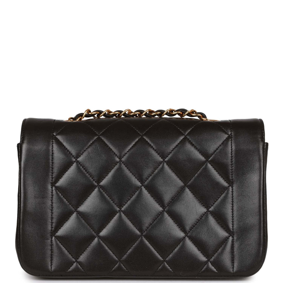 Chanel Vintage Small Diana Flap Bag Black Lambskin Gold Hardware