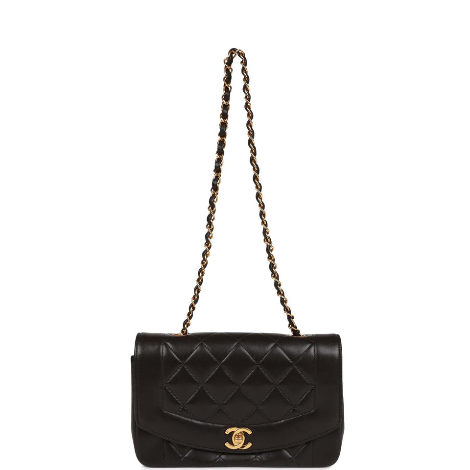 Chanel Vintage Small Diana Flap Bag Black Lambskin Gold Hardware