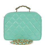 Chanel Vintage Vanity Case Bag Turquoise Patent Gold Hardware