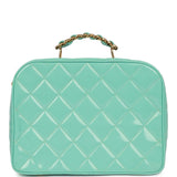 Chanel Vintage Vanity Case Bag Turquoise Patent Gold Hardware