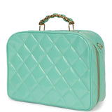 Chanel Vintage Vanity Case Bag Turquoise Patent Gold Hardware