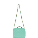 Chanel Vintage Vanity Case Bag Turquoise Patent Gold Hardware
