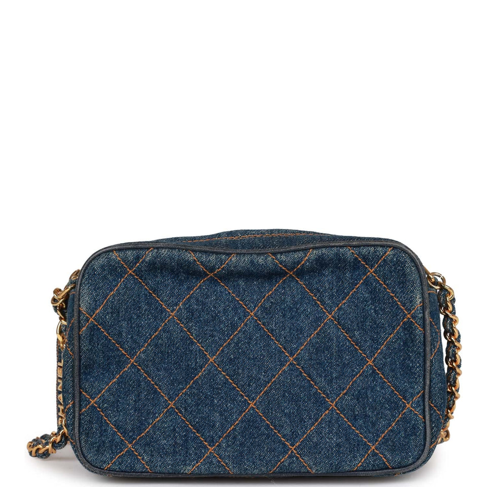 Chanel Vintage Mini Camera Bag Blue Denim Gold Hardware