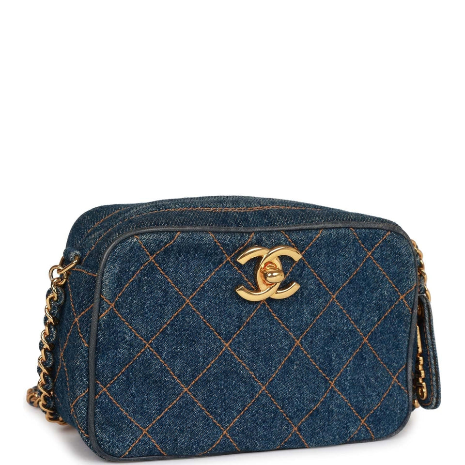 Chanel Vintage Mini Camera Bag Blue Denim Gold Hardware