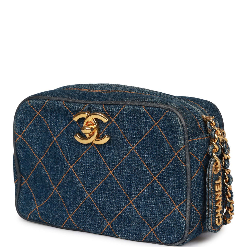 Chanel Vintage Mini Camera Bag Blue Denim Gold Hardware