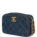 Chanel Vintage Mini Camera Bag Blue Denim Gold Hardware
