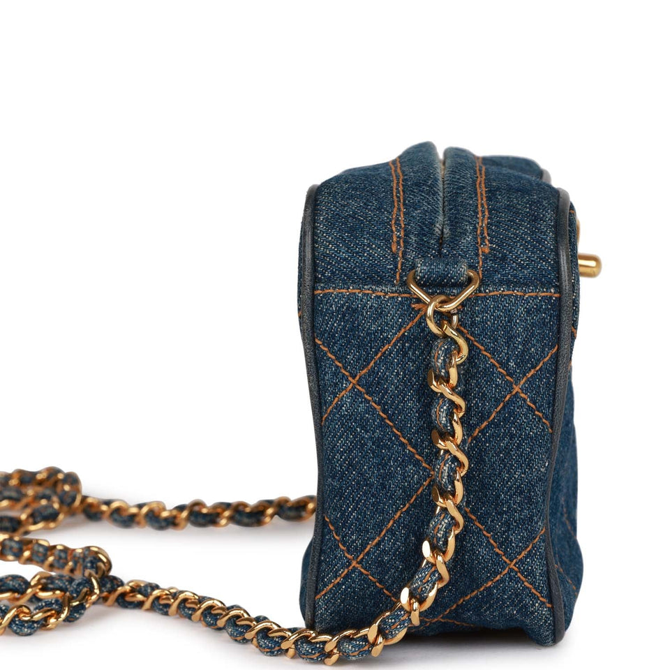 Chanel Vintage Mini Camera Bag Blue Denim Gold Hardware