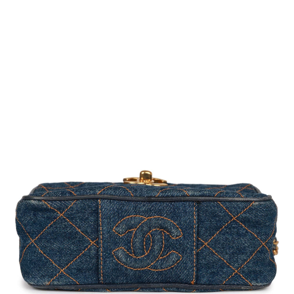 Chanel Vintage Mini Camera Bag Blue Denim Gold Hardware
