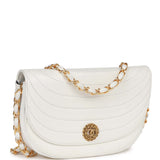 Chanel Vintage Half Moon Shoulder Bag White Lambskin Gold Hardware