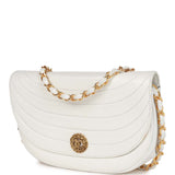 Chanel Vintage Half Moon Shoulder Bag White Lambskin Gold Hardware