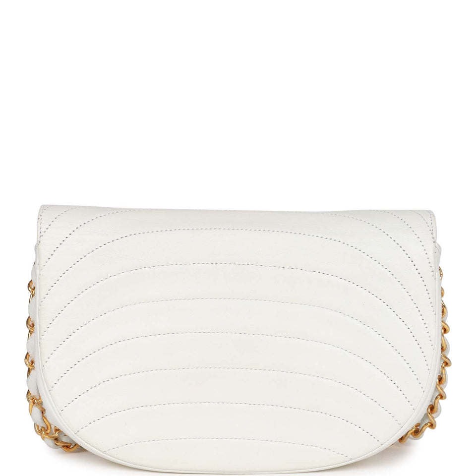 Chanel Vintage Half Moon Shoulder Bag White Lambskin Gold Hardware