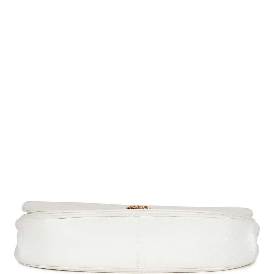 Chanel Vintage Half Moon Shoulder Bag White Lambskin Gold Hardware