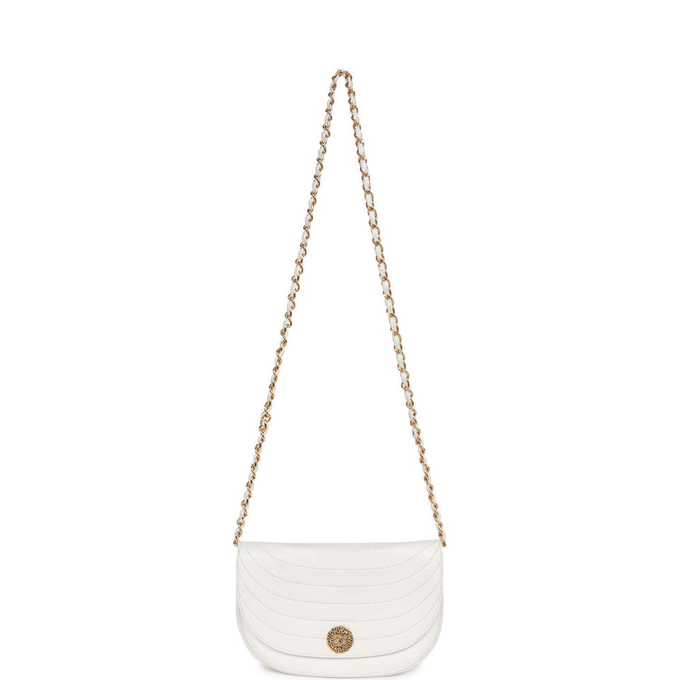 Chanel Vintage Half Moon Shoulder Bag White Lambskin Gold Hardware