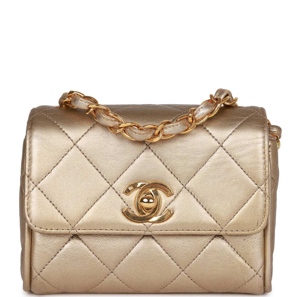 Chanel Vintage Nano Flap Bag Gold Metallic Lambskin Gold Hardware
