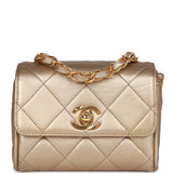 Chanel Vintage Nano Flap Bag Gold Metallic Lambskin Gold Hardware