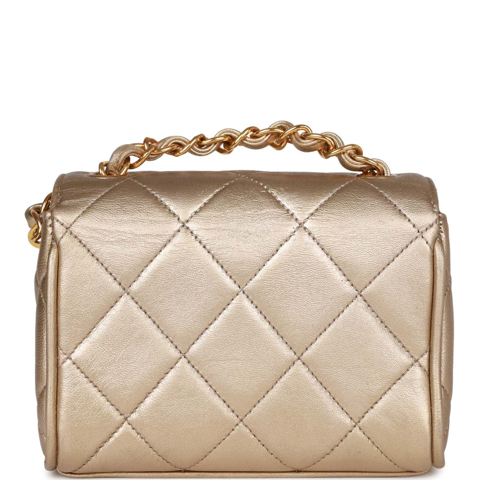 Chanel Vintage Nano Flap Bag Gold Metallic Lambskin Gold Hardware