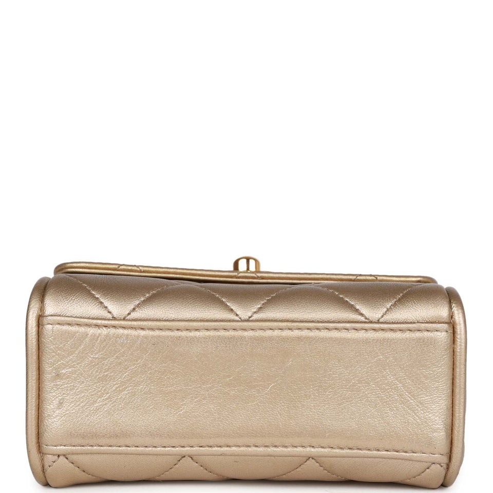 Chanel Vintage Nano Flap Bag Gold Metallic Lambskin Gold Hardware