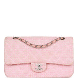 Chanel Vintage Medium Classic Double Flap Bag Pink Tweed Silver Hardware